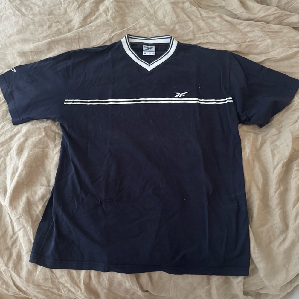Vintage 20s Reebok Navy Short Sleeve Tee with Sporty V-Neck